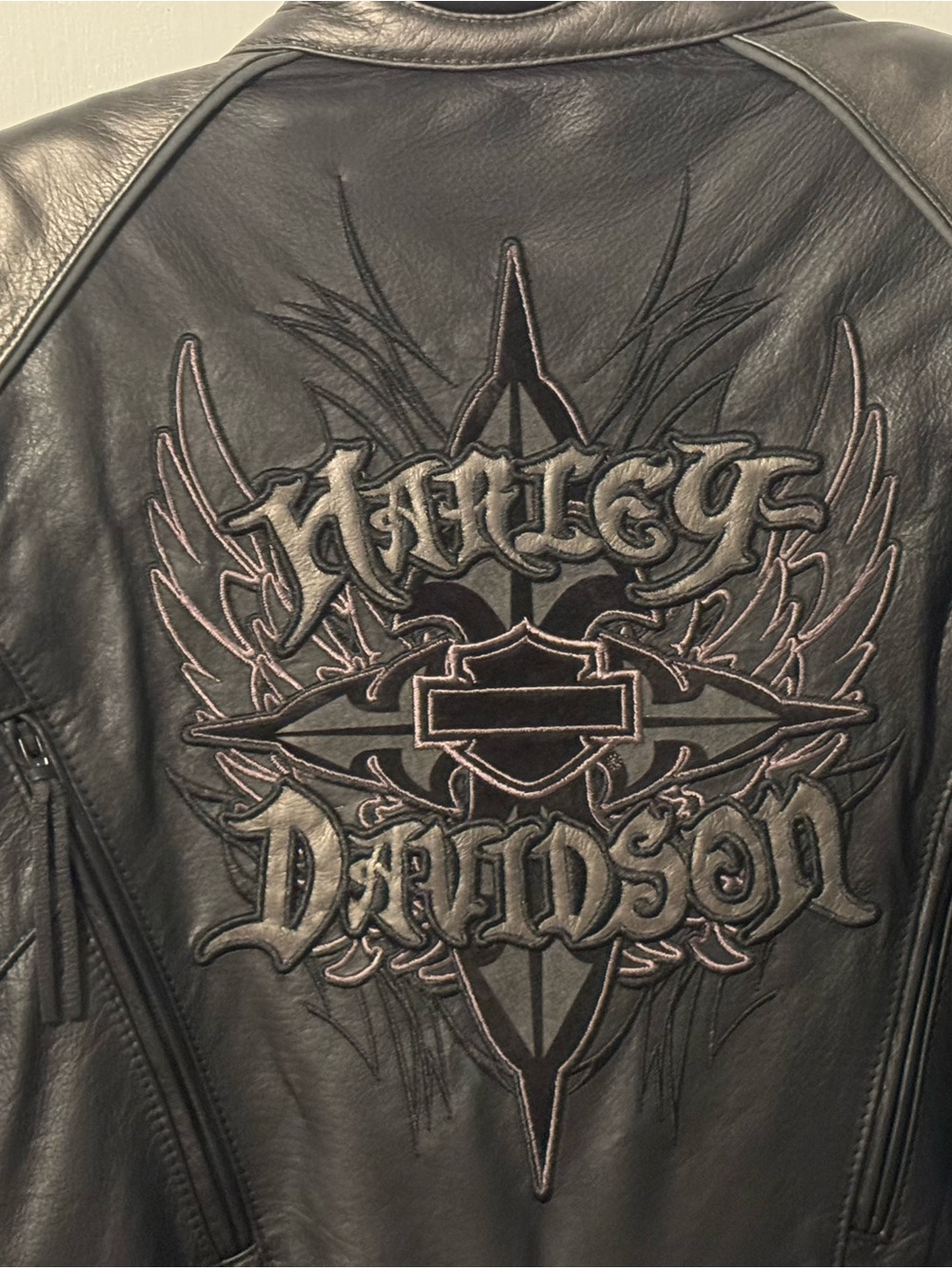 Harley-Davidson Black Leather Jacket with Embroidered Back Crest